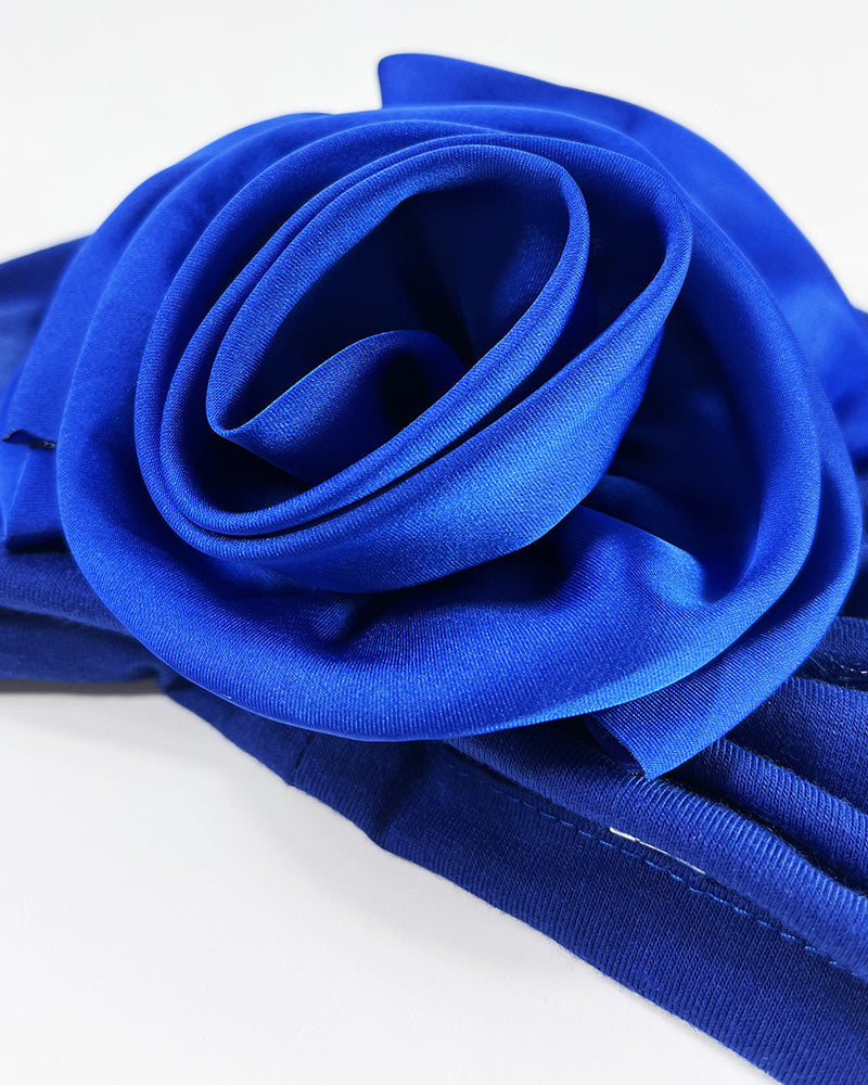 Solid Color Flower-Accented Stretchy Headwrap Hat