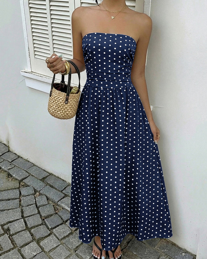 Sleeveless Tube-Elegant Polka Dot Print Dress