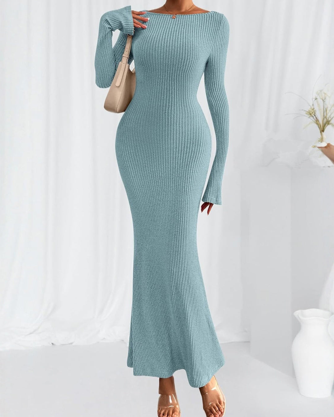 Autumn And Winter New Long Sleeve Round Neck Pit Knitted Hip Dress