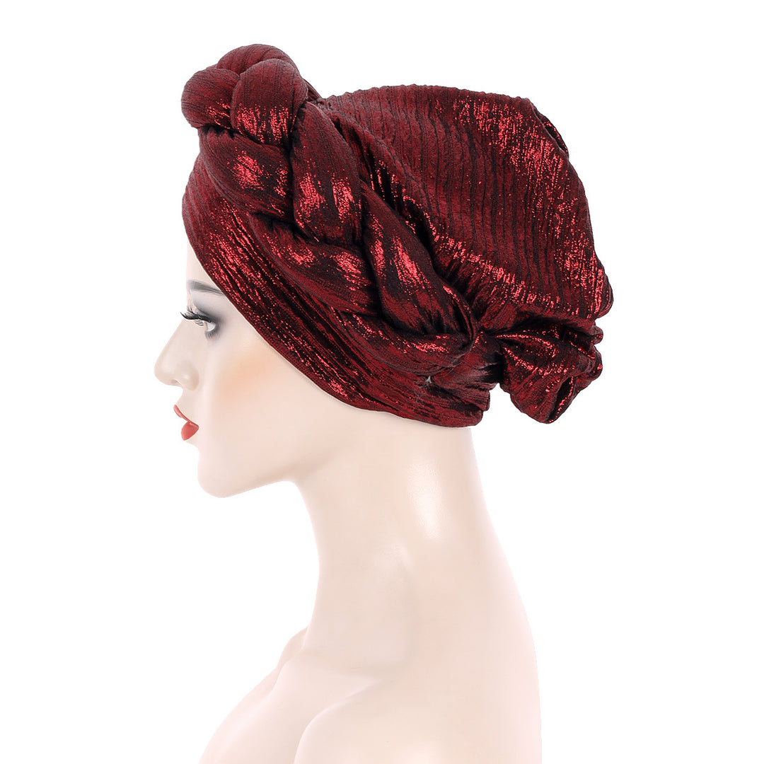 Metallic Gold Foil Cross-Braided Forehead Turban Hat