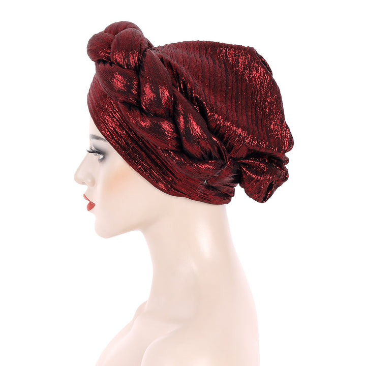 Metallic Gold Foil Cross-Braided Forehead Turban Hat