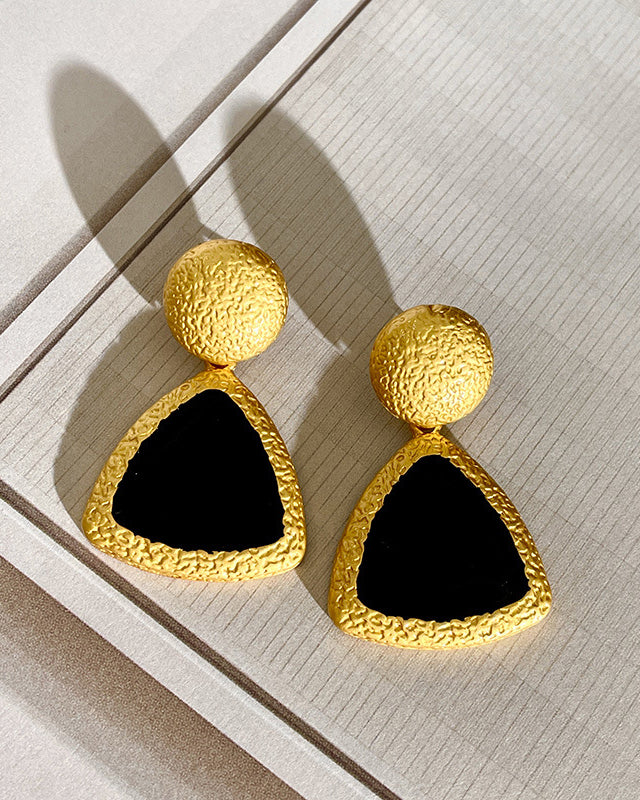 Geometric Color-Block Minimalist Black & Gold Jewelry Set (Necklace + Earrings + Bracelet)