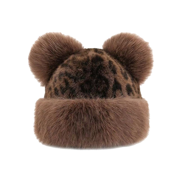 Autumn And Winter Bear Ears Thickened Warm Ear Protection Leopard Plush Mongolian Hat