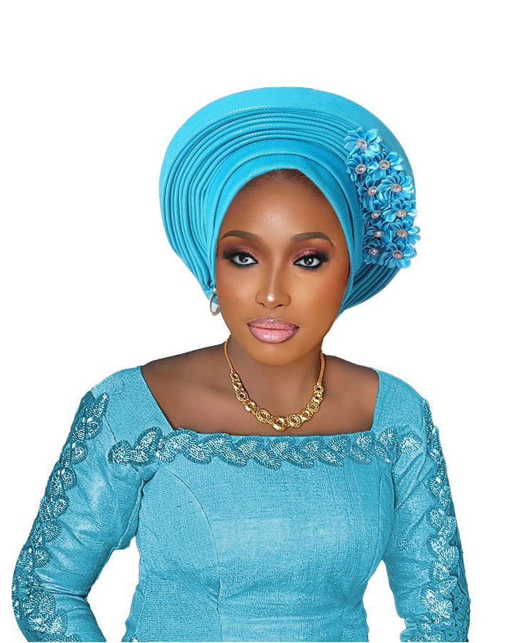 Adhesive Floral Appliqué Heavy-duty Craftsmanship Lurex Thread Layered Tie-strap Turban Hat