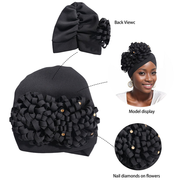 African-Style Side-Mounted Oversized Flower Turban Hat For Women