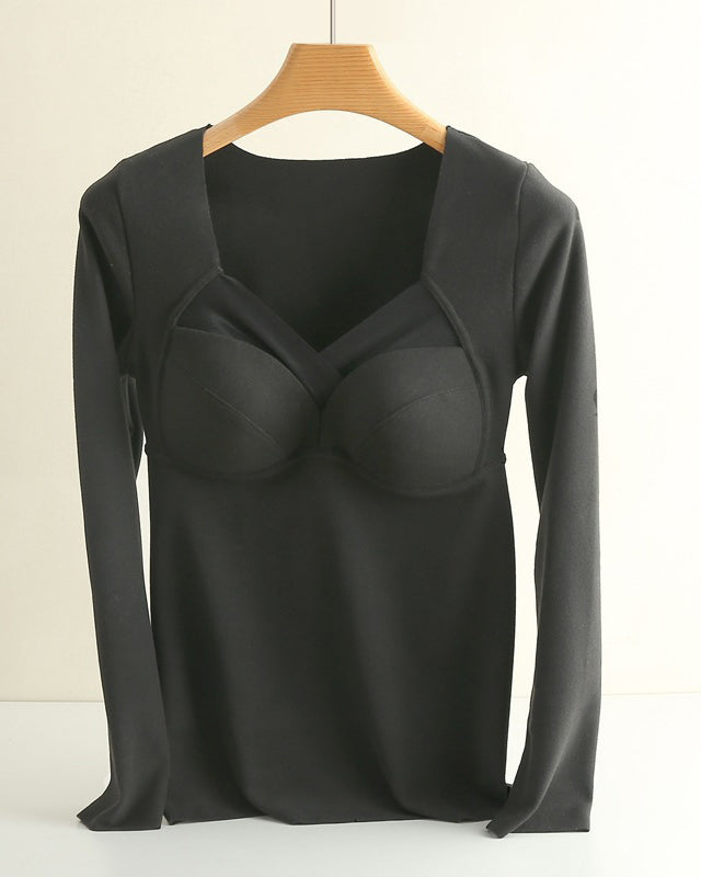 Fleece Thermal Underwear Long Sleeve Fixed Latex Cup Large Size Base Thermal Top