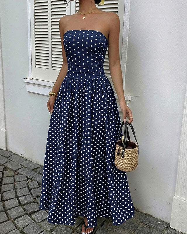 Sleeveless Tube-Elegant Polka Dot Print Dress