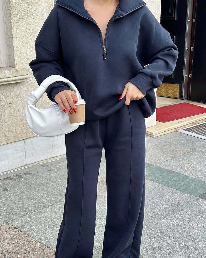 Half-placket Pullover Sweat Pants Two-piece Loose Casual Autumn And Winter Suit