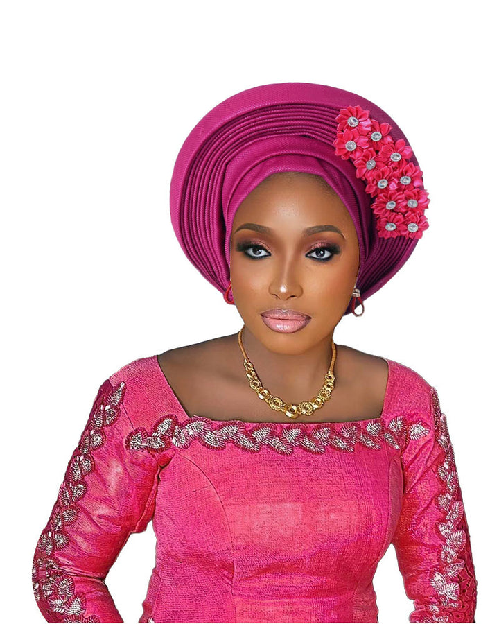 Adhesive Floral Appliqué Heavy-duty Craftsmanship Lurex Thread Layered Tie-strap Turban Hat