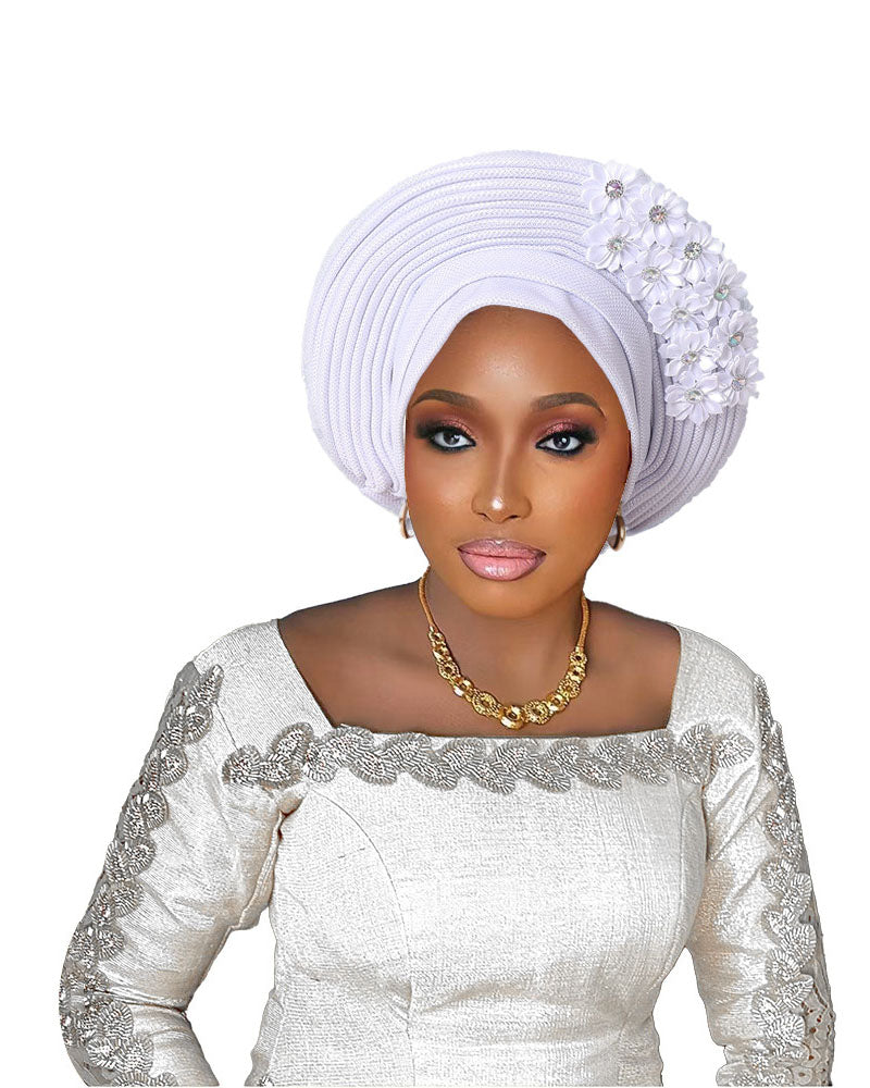 Adhesive Floral Appliqué Heavy-duty Craftsmanship Lurex Thread Layered Tie-strap Turban Hat