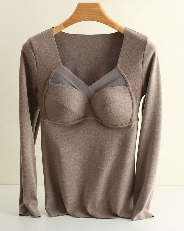 Fleece Thermal Underwear Long Sleeve Fixed Latex Cup Large Size Base Thermal Top