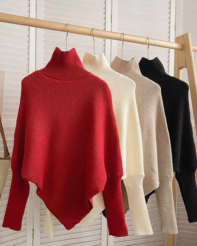 Irregular Hem Turtleneck Sweater Women's Loose Temperament Niche Sweater Top