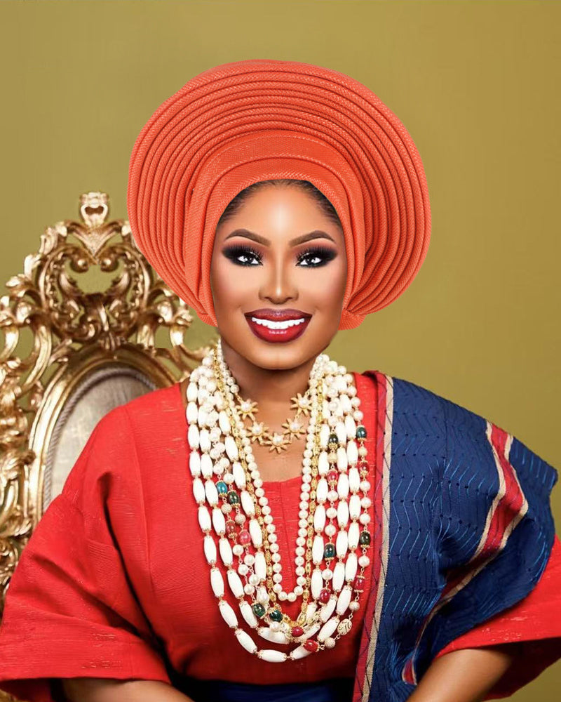 African Traditional Auto Gele Headtie, Pre‑Tied Headwrap Turban Cap