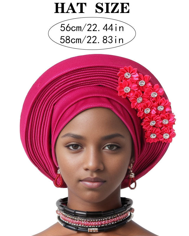 Adhesive Floral Appliqué Heavy-duty Craftsmanship Lurex Thread Layered Tie-strap Turban Hat