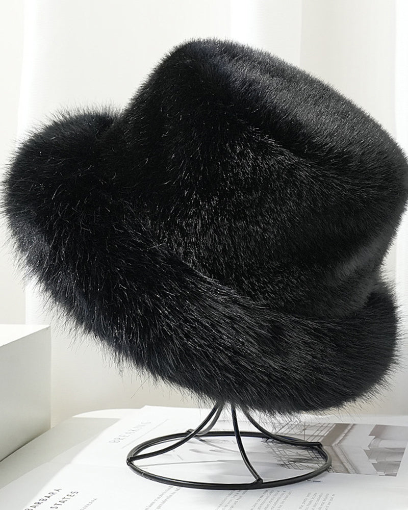 High-Quality Wide Fur Trim Plush Bucket Hat