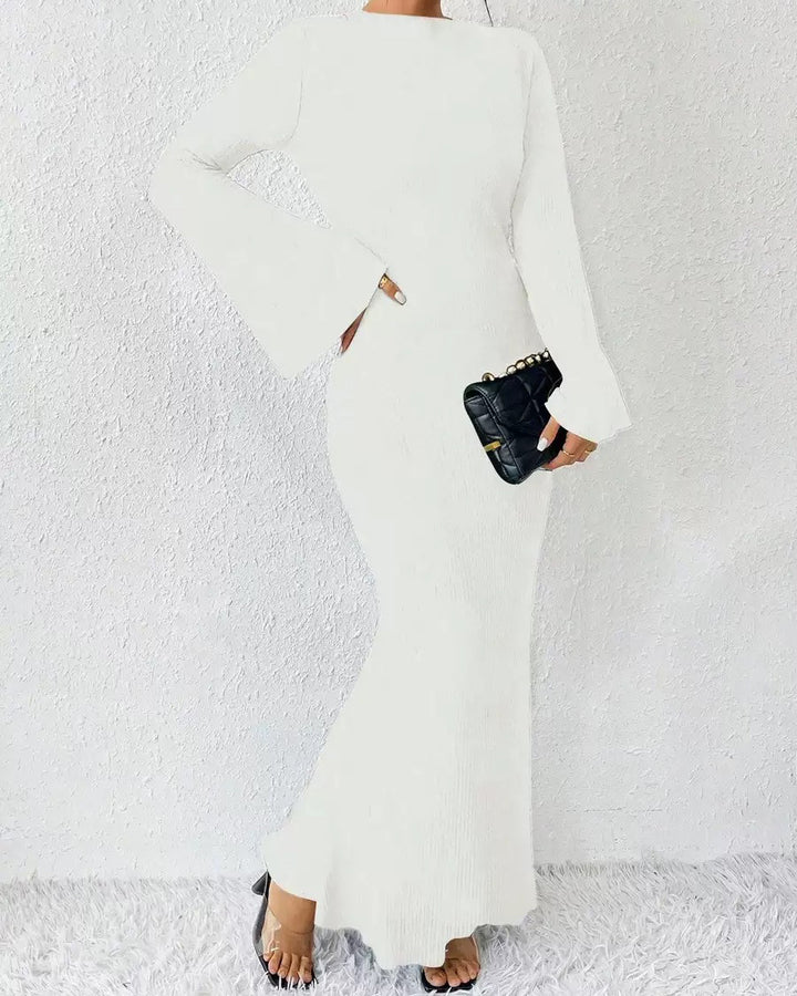 Autumn And Winter New Women's Fashion Round Neck Trumpet Long Sleeve Slim-fit Hip Dress