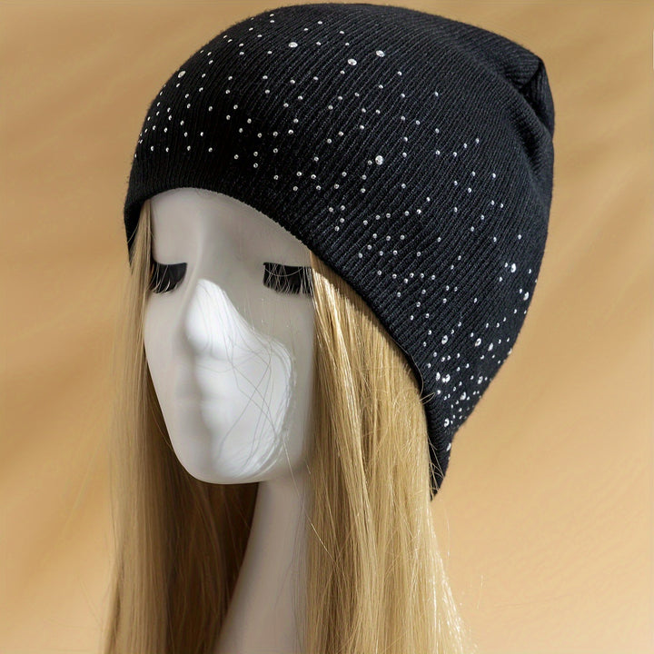 Double-Sided Rhinestone Embellished, Minimalist & Shiny Beanie Hat