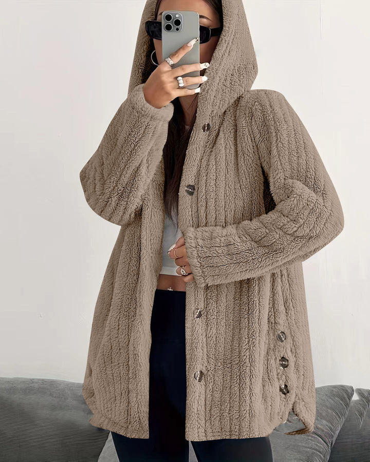 Solid Color Long Sleeve Hooded Loose Plush Jacket