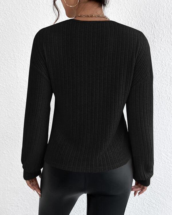 Autumn And Winter New V-neck Cross Pullover Long Sleeve T-shirt