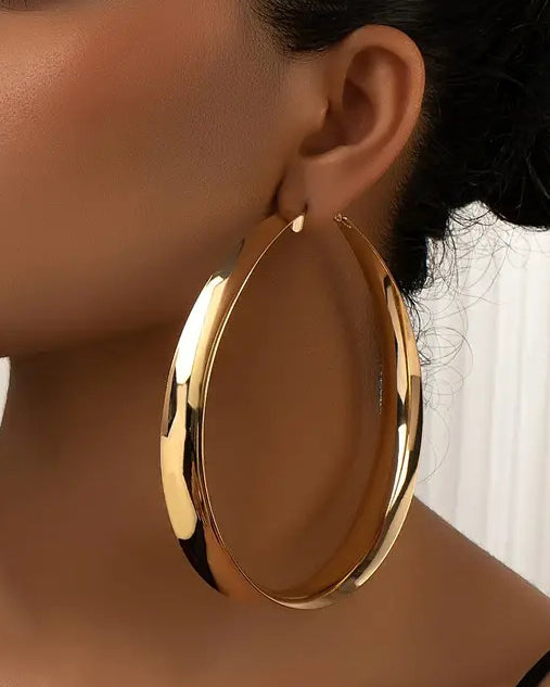 Golden Circle Shape Plain Ring Flat Earrings Vintage Personality Exaggerated Simple Design Earrings