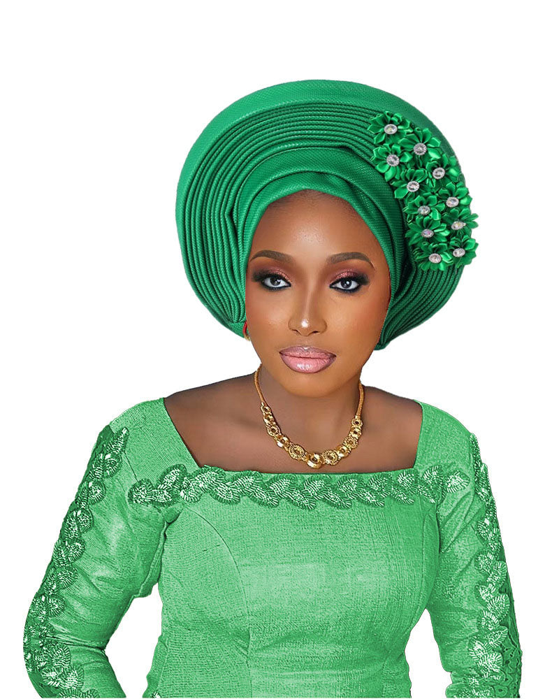 Adhesive Floral Appliqué Heavy-duty Craftsmanship Lurex Thread Layered Tie-strap Turban Hat