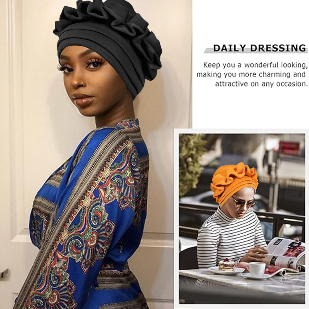 Ruffled Lace Trim Design Turban Hat