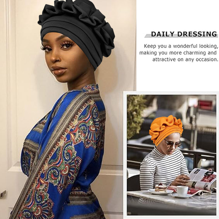 Ruffled Lace Trim Design Turban Hat