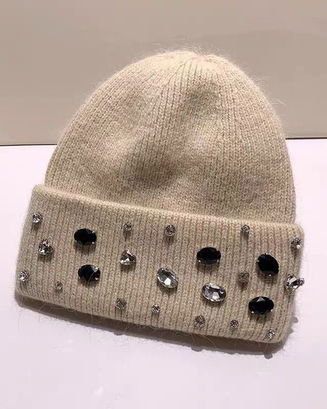 Handmade Rhinestone Wool Hat/knitted Hat