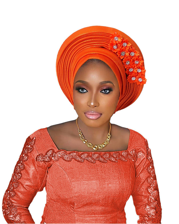 Adhesive Floral Appliqué Heavy-duty Craftsmanship Lurex Thread Layered Tie-strap Turban Hat