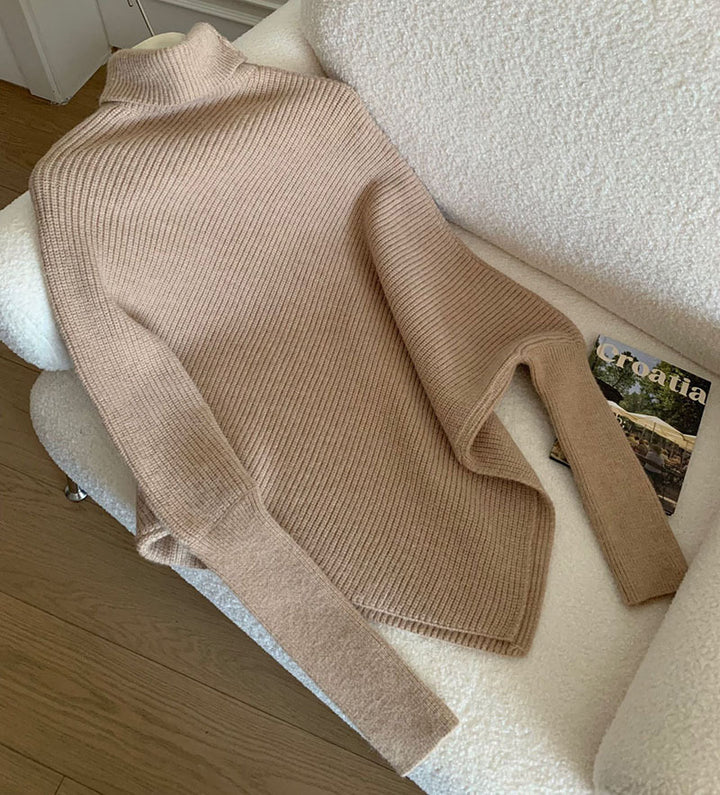 Irregular Hem Turtleneck Sweater Women's Loose Temperament Niche Sweater Top
