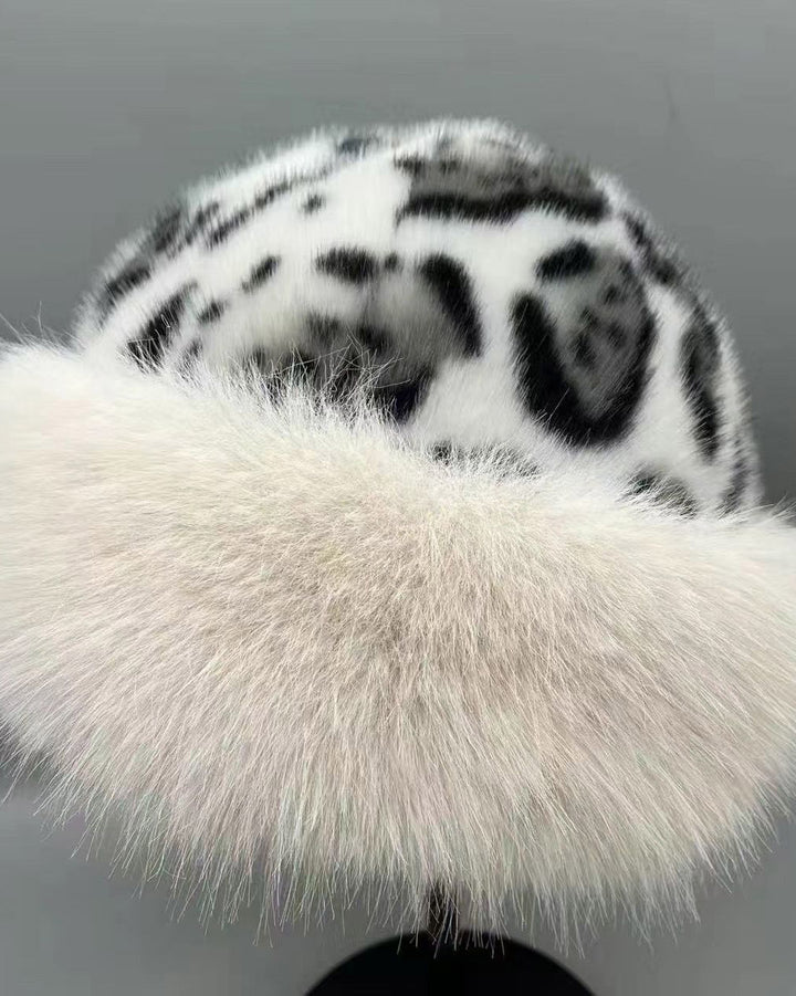 Women's Leopard Print Knitted Mongolian Hat, Thick Warm Hat