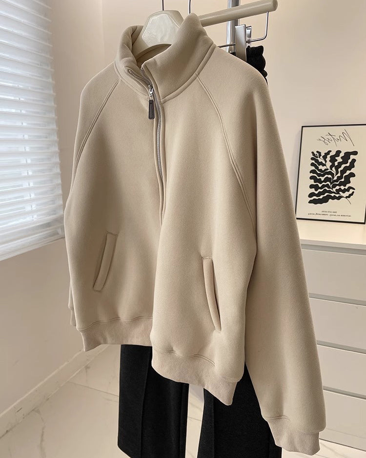 Thickened Lambskin Coat Casual Collar Zipper Cardigan