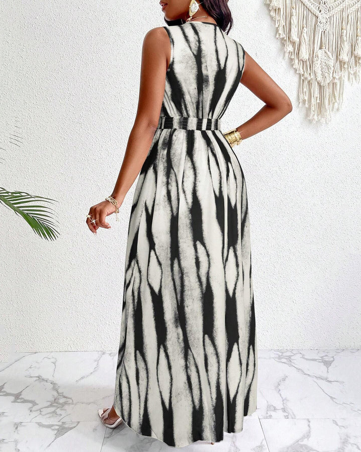 Sleeveless Waist-Cinched Vacation-Flowy Maxi Dress