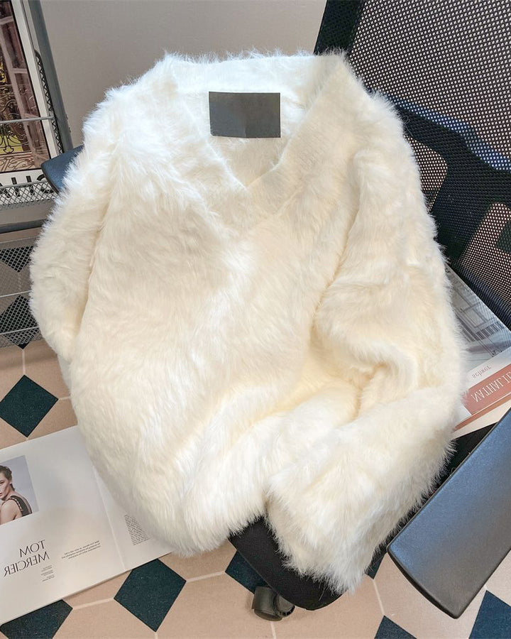 Mink Velvet V-Neck Sweater Women's Thickened Knitted Top Sweater