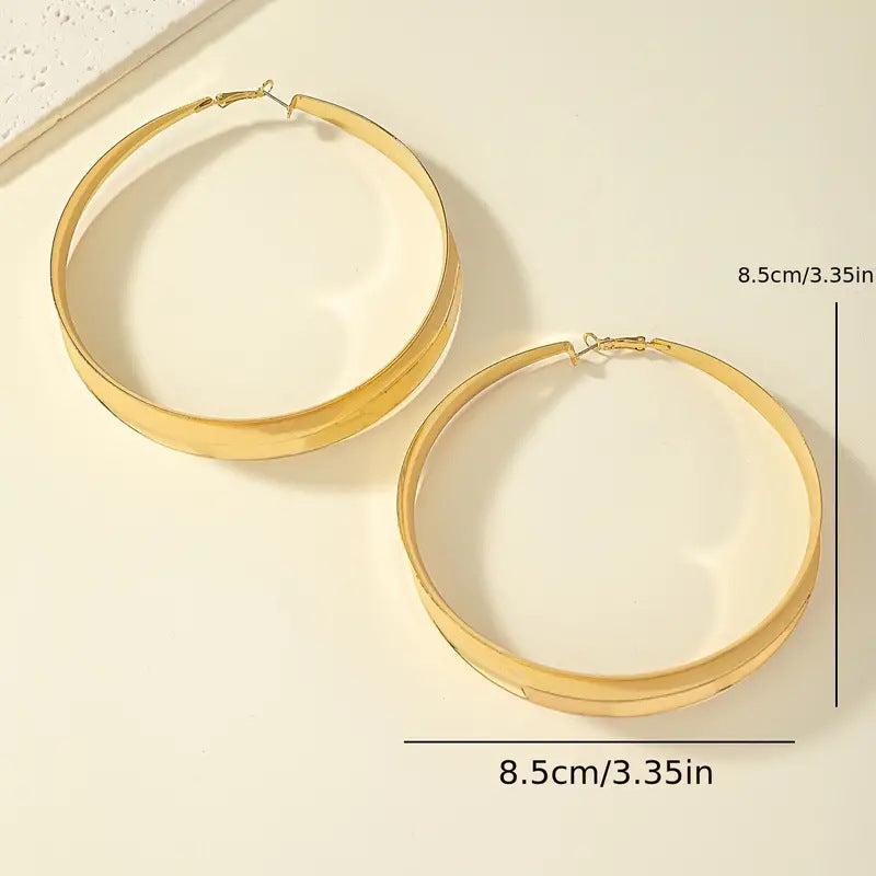 Golden Circle Shape Plain Ring Flat Earrings Vintage Personality Exaggerated Simple Design Earrings