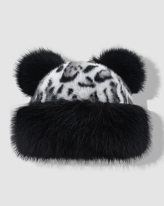 Autumn And Winter Bear Ears Thickened Warm Ear Protection Leopard Plush Mongolian Hat