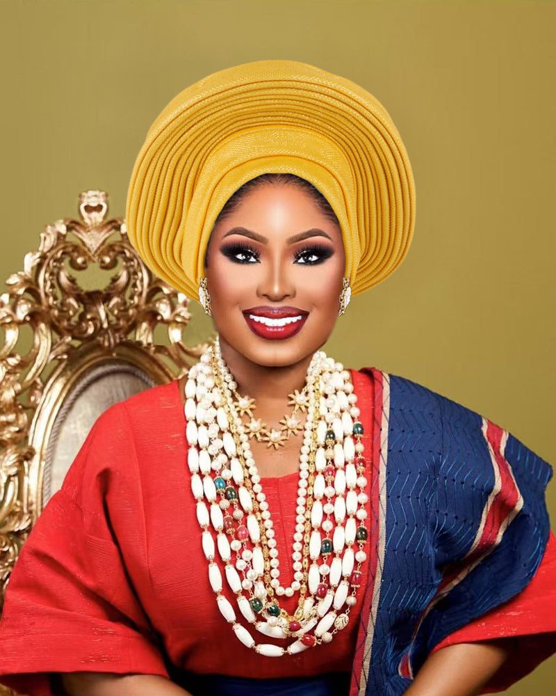 African Traditional Auto Gele Headtie, Pre‑Tied Headwrap Turban Cap