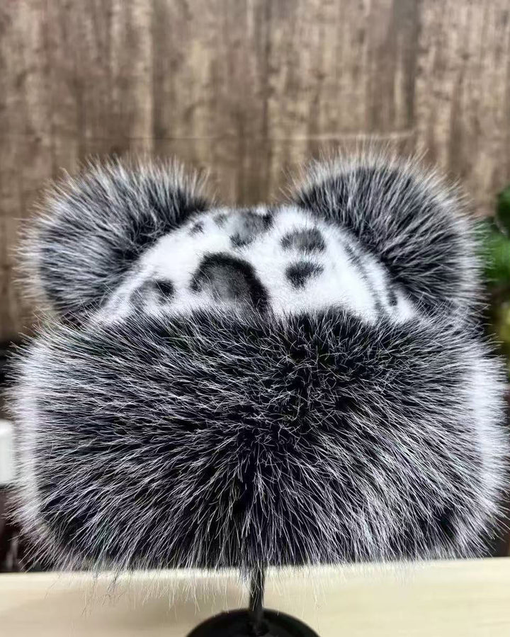 Autumn And Winter Bear Ears Thickened Warm Ear Protection Leopard Plush Mongolian Hat