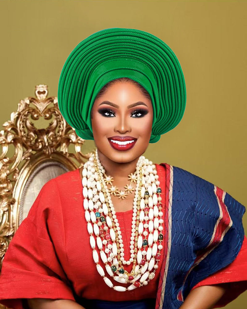 African Traditional Auto Gele Headtie, Pre‑Tied Headwrap Turban Cap