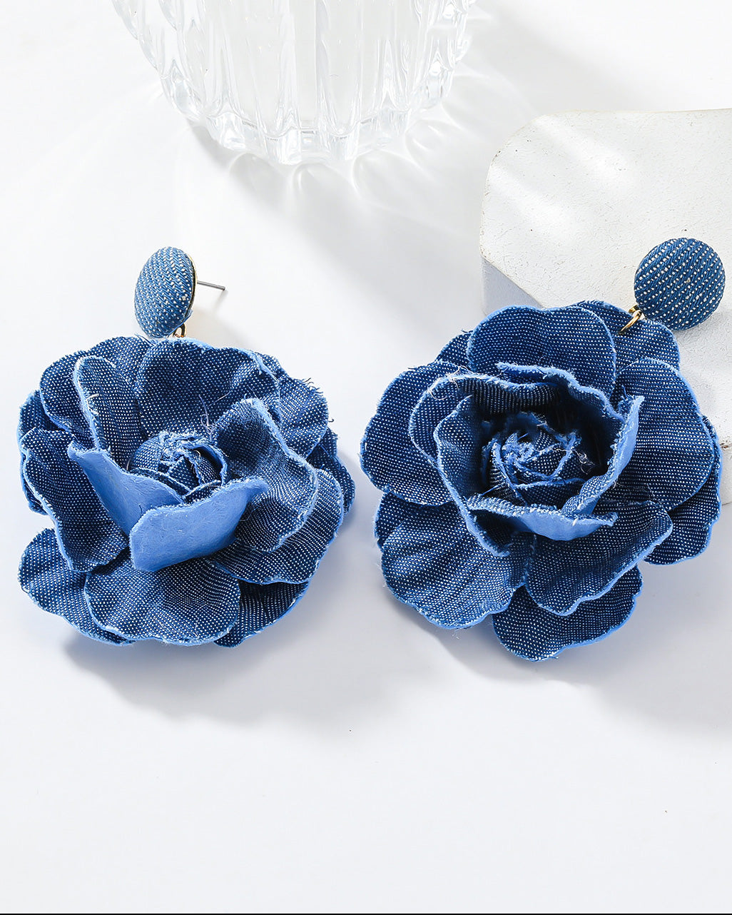 Trendy Denim Blue Rose Earrings