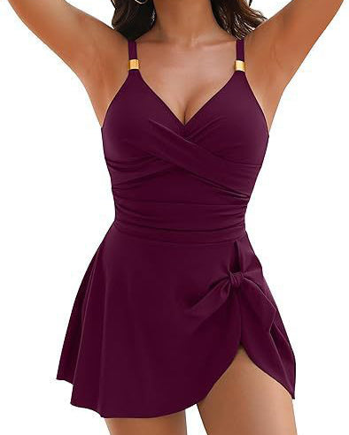 Women's One-piece Swimsuit Conservative Belly-covered Cross-over Slimming Beach Bikini