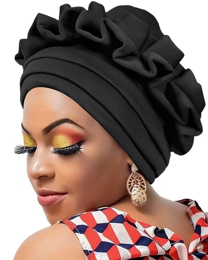 Ruffled Lace Trim Design Turban Hat