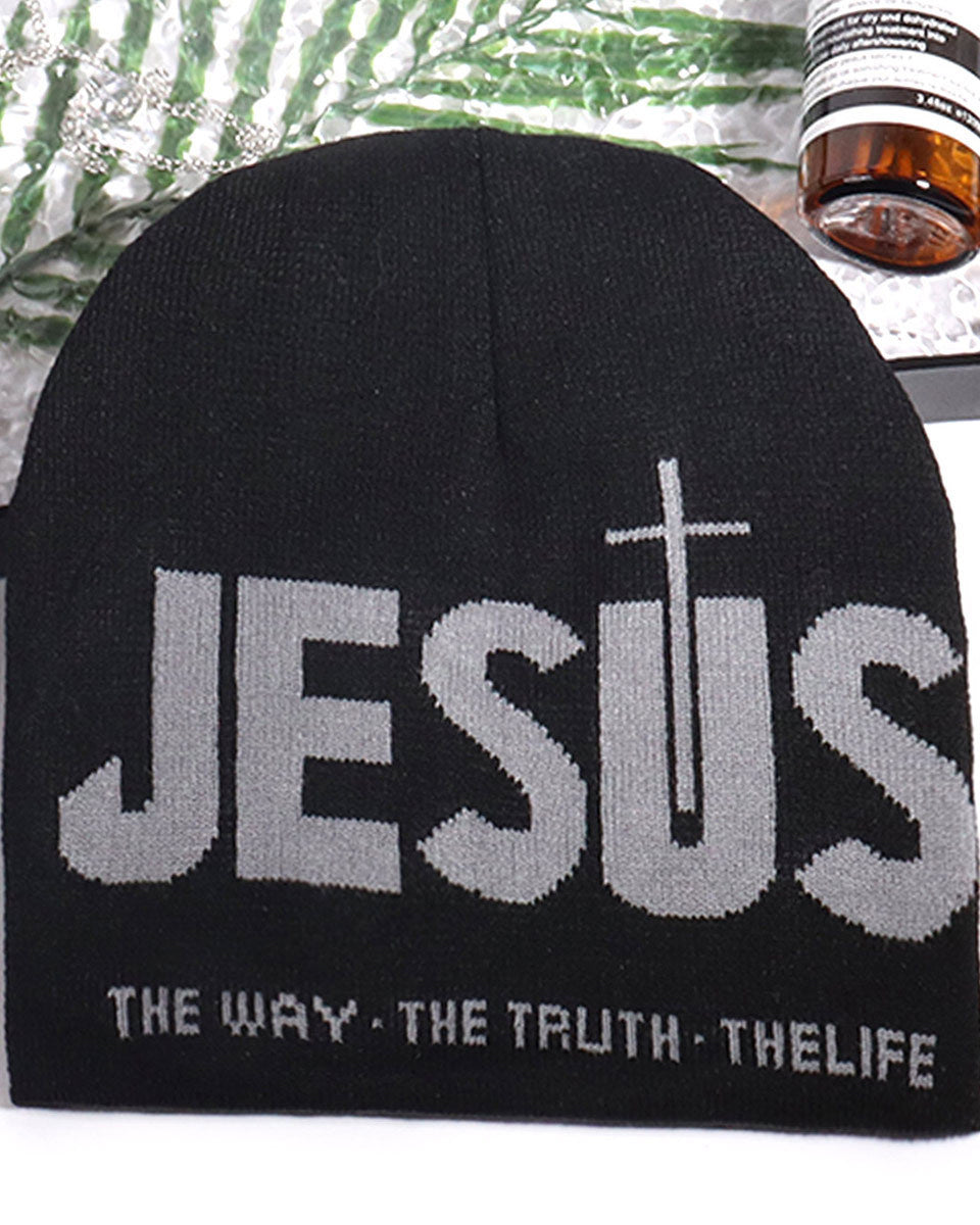 Jesus Letter Y2k Style Knit Beanie Hat For Winter
