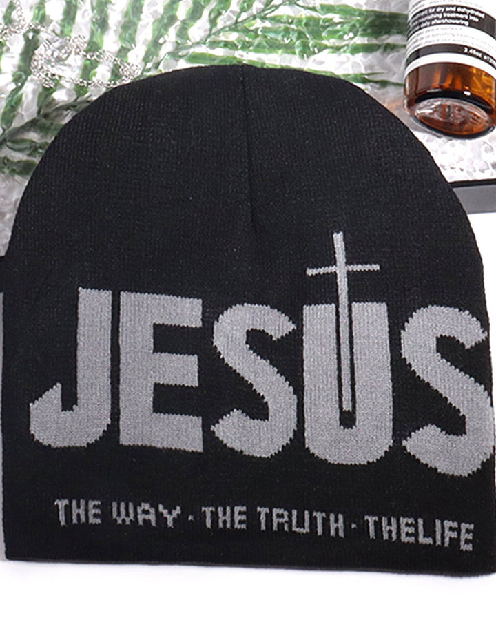 Jesus Letter Y2k Style Knit Beanie Hat For Winter