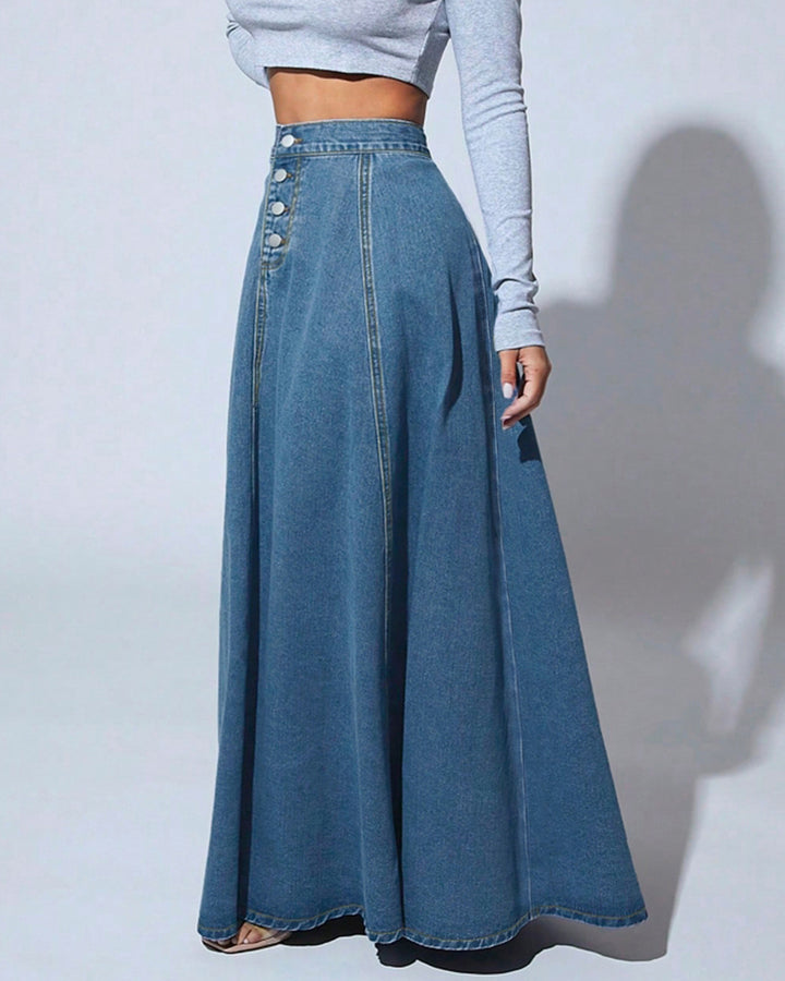 Retro High-waisted Single-breasted Washed Denim Skirt