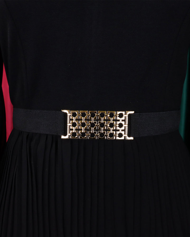 V-neck Long-sleeved Pleated Top and Wide-leg Pants Set