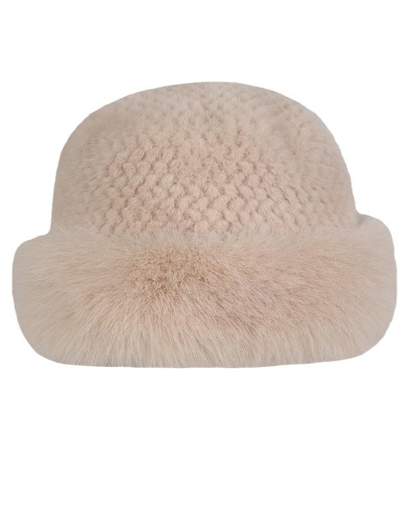Fox Fur Knitted Texture Thermal Bucket Hat
