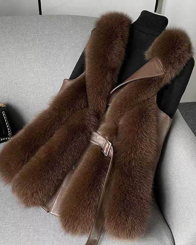 Women's Faux Fox Fur Vest Slim-Fit Slimming Fashionable Young Solid Color Jacket