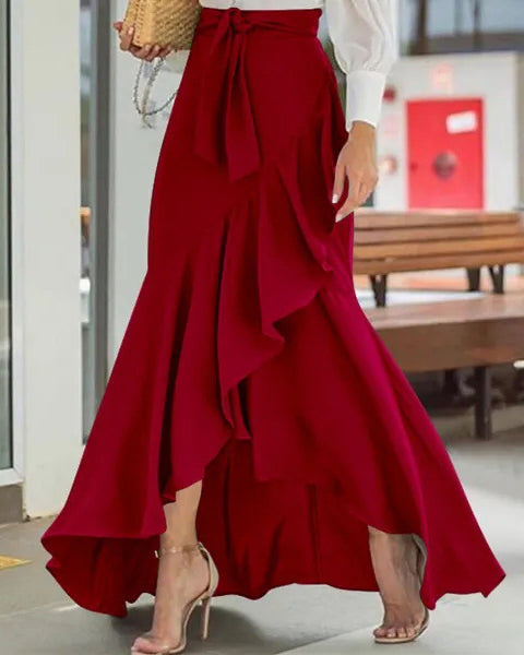 High Waist Ruffled Irregular Hem Skirt