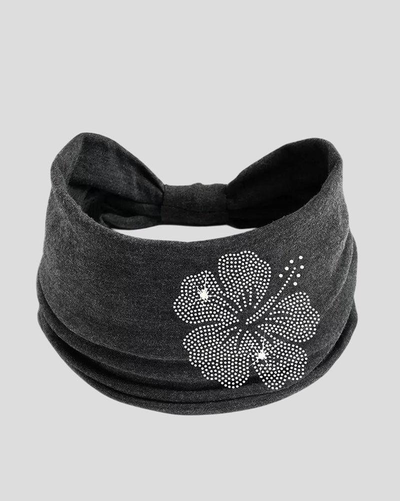 Wide Stretch Headband With Rhinestone Floral Decor